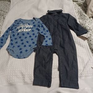 Blue Star Baby Bodysuit and Denim Jumpsuit Set Size 12M